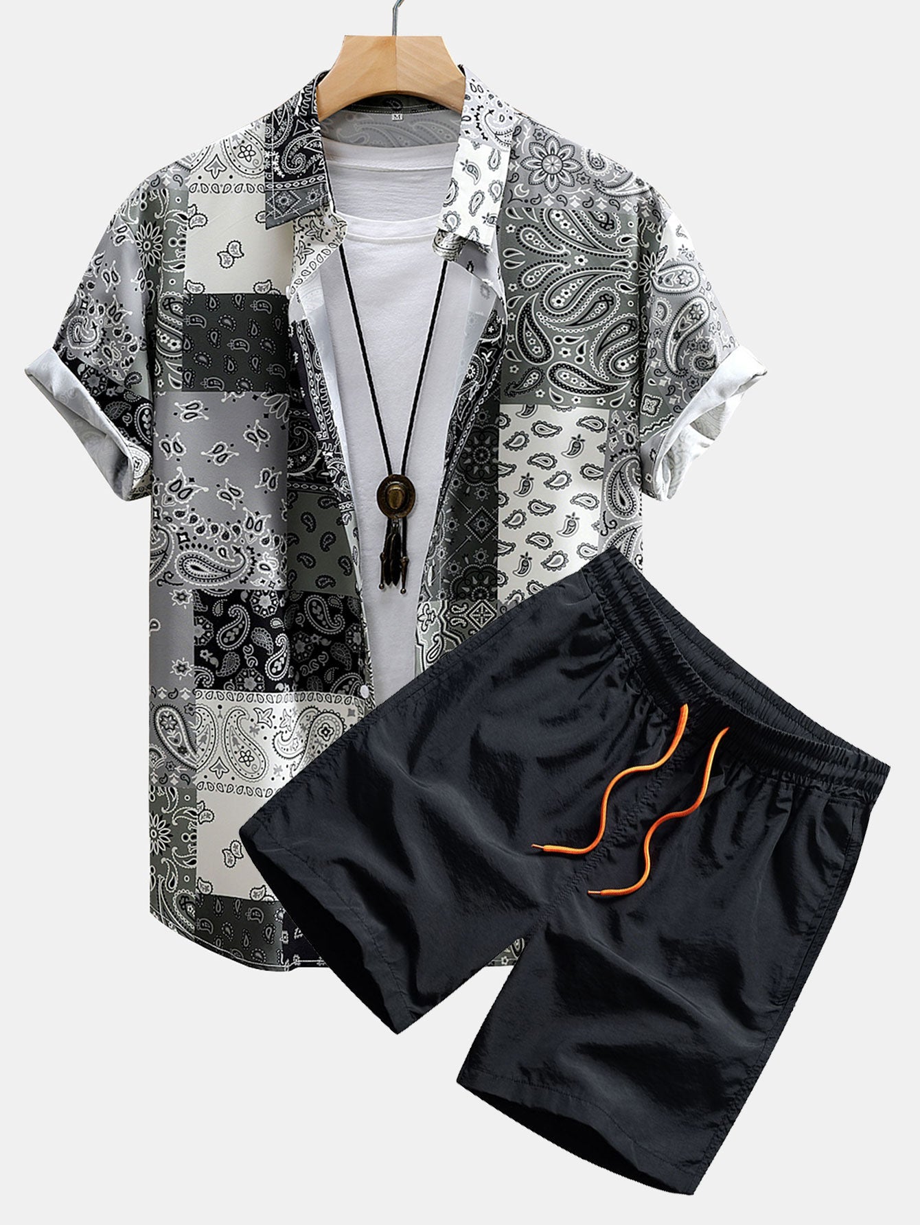 Paisley Print Shirt & Swim Shorts Set