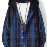 Contrast Hooded Plaid Shirt