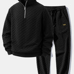 Checkerboard Jacquard Quarter Zip Sweatshirt & Jogger Pants Set