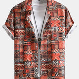 Tile Patchwork Print Button Up Shirt