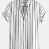 Cotton Blend Striped Stand Collar Shirt