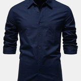 Long Sleeve Linen Cotton Blend Shirt with Pocket