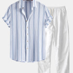 Textured Striped Shirt & Straight Leg Linen Pants Set