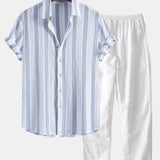 Textured Striped Shirt & Straight Leg Linen Pants Set