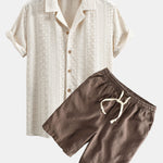 Floral Checkerboard Jacquard Cuban Shirt & Linen Cotton Blend Drawstring Set