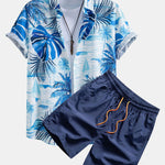 Leaf Island Print Shirt & Drawstring Swim Shorts Set