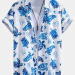 Turtle Print Shirt & Striped Swim Shorts Set