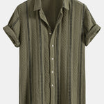 Geometric Striped Jacquard Shirt & Crinkle Textured Drawstring 5" Shorts Set