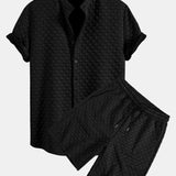 Checkerboard Stand Collar Shirt & Checkerboard Jacquard Shorts Set