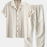 Floral Checkerboard Jacquard Cuban Shirt & Linen Pants Set