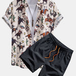 Cowboy Print Shirt & Drawstring Swim Shorts Set
