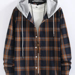Plaid Contrast Hooded Shirt