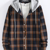Plaid Contrast Hooded Shirt