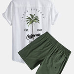 California Palm Tree Print Linen Cotton Shirt & Swim Shorts Set