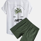 California Palm Tree Print Linen Cotton Shirt & Swim Shorts Set