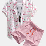 Flamingo Print Shirt & Swim Shorts Set