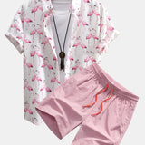 Flamingo Print Shirt & Swim Shorts Set