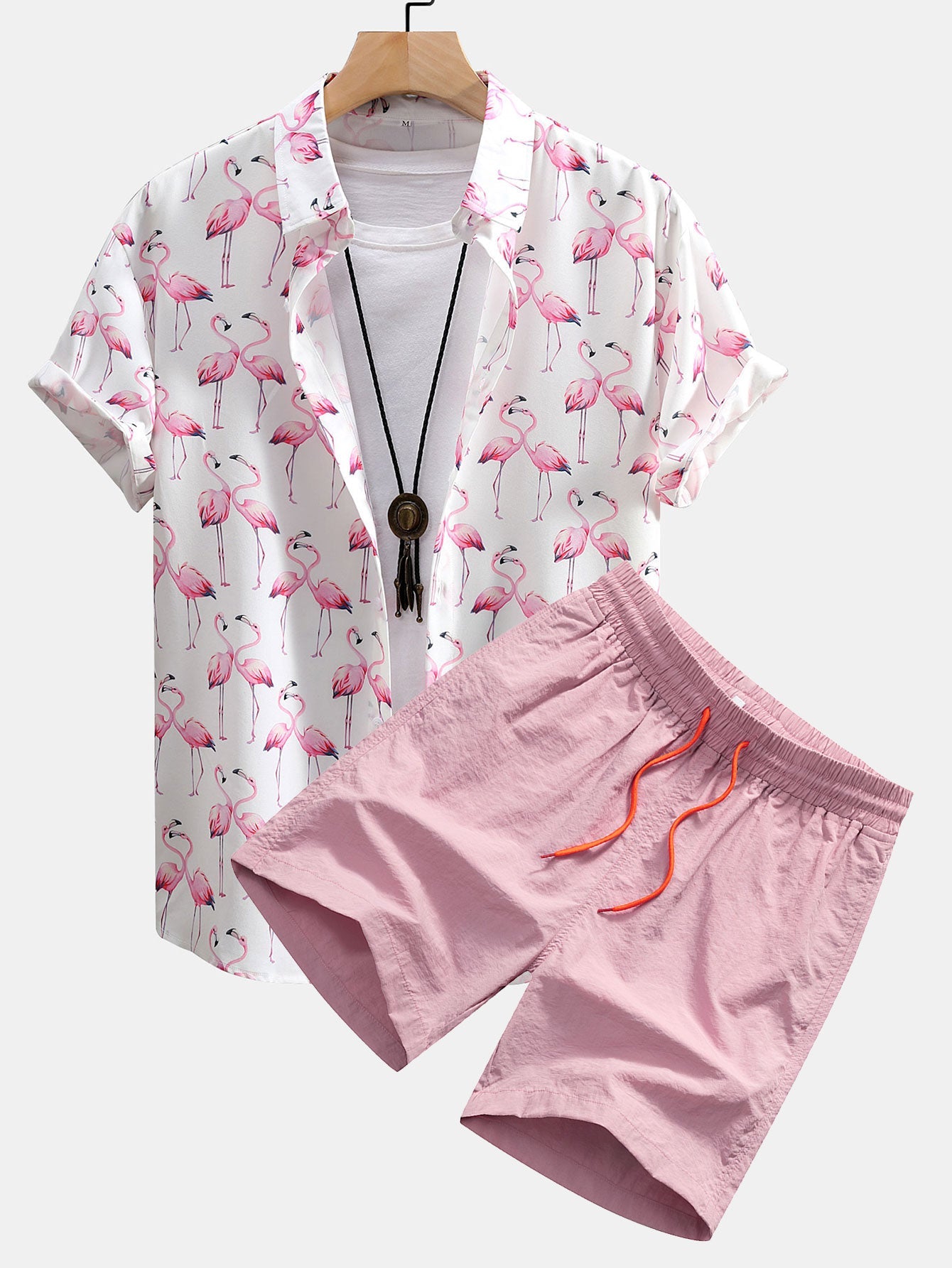 Flamingo Print Shirt & Swim Shorts Set