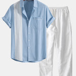 Linen Contrast Shirt & Straight Leg Linen Pants Set