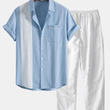 Linen Contrast Shirt & Straight Leg Linen Pants Set