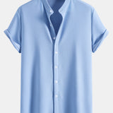 Muscle Fit Textured Stand Collar Shirt