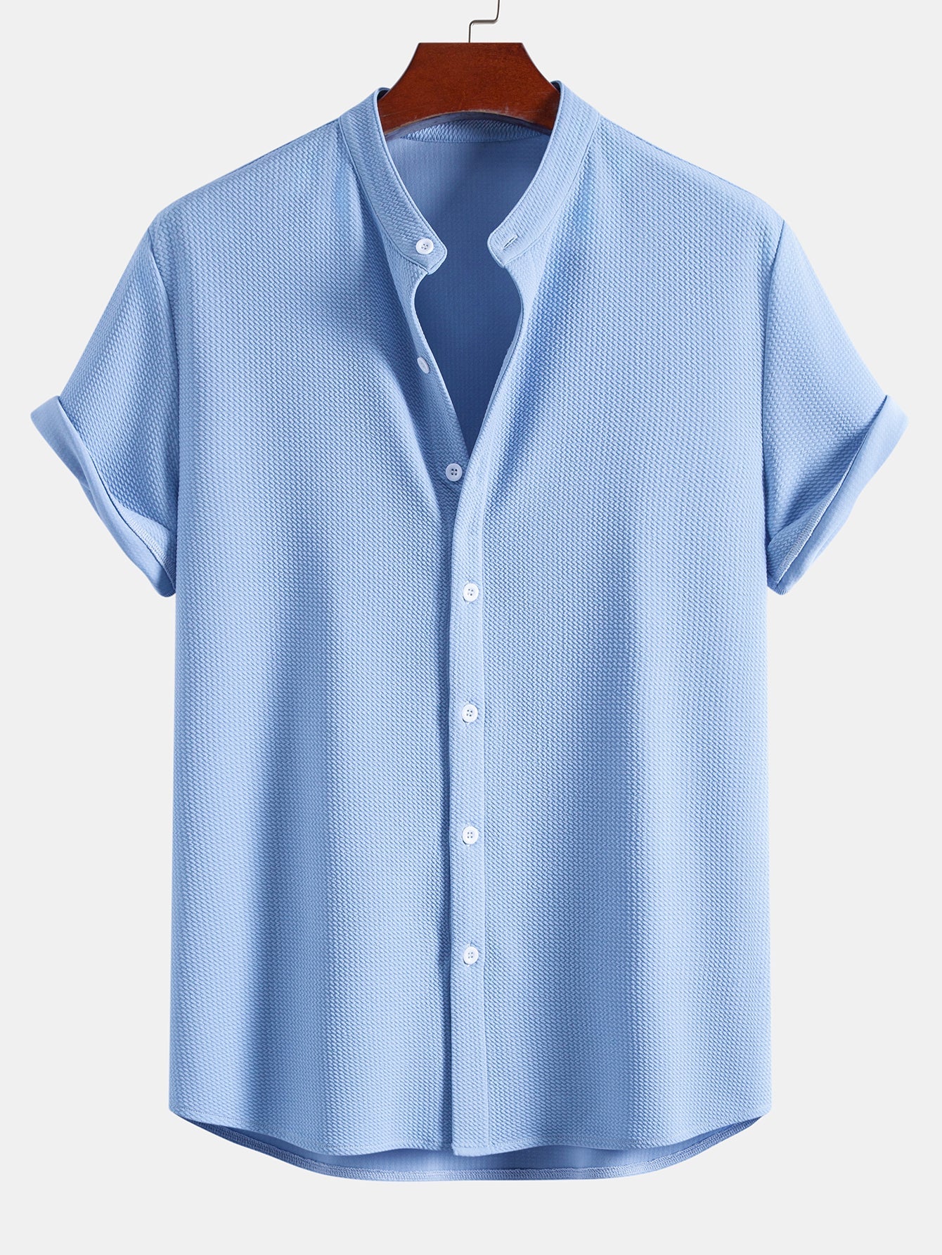 Muscle Fit Textured Stand Collar Shirt