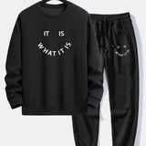 It Is What It Is Print Crew Neck Sweatshirt & Jogging Pants Set