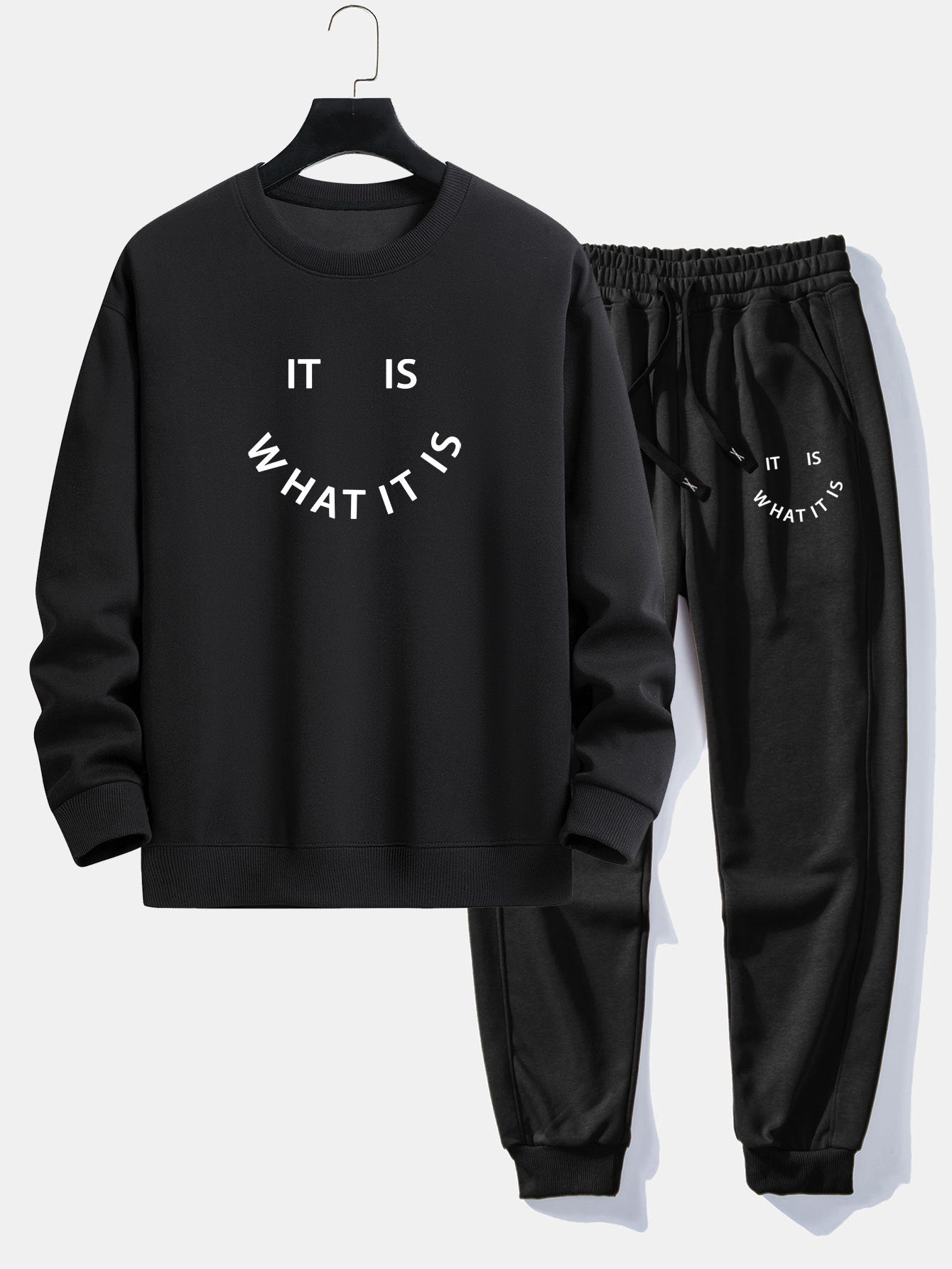 It Is What It Is Print Crew Neck Sweatshirt & Jogging Pants Set