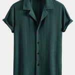 Muscle Fit Diamond Texture Cuban Shirt & Straight Leg Linen Pants Set