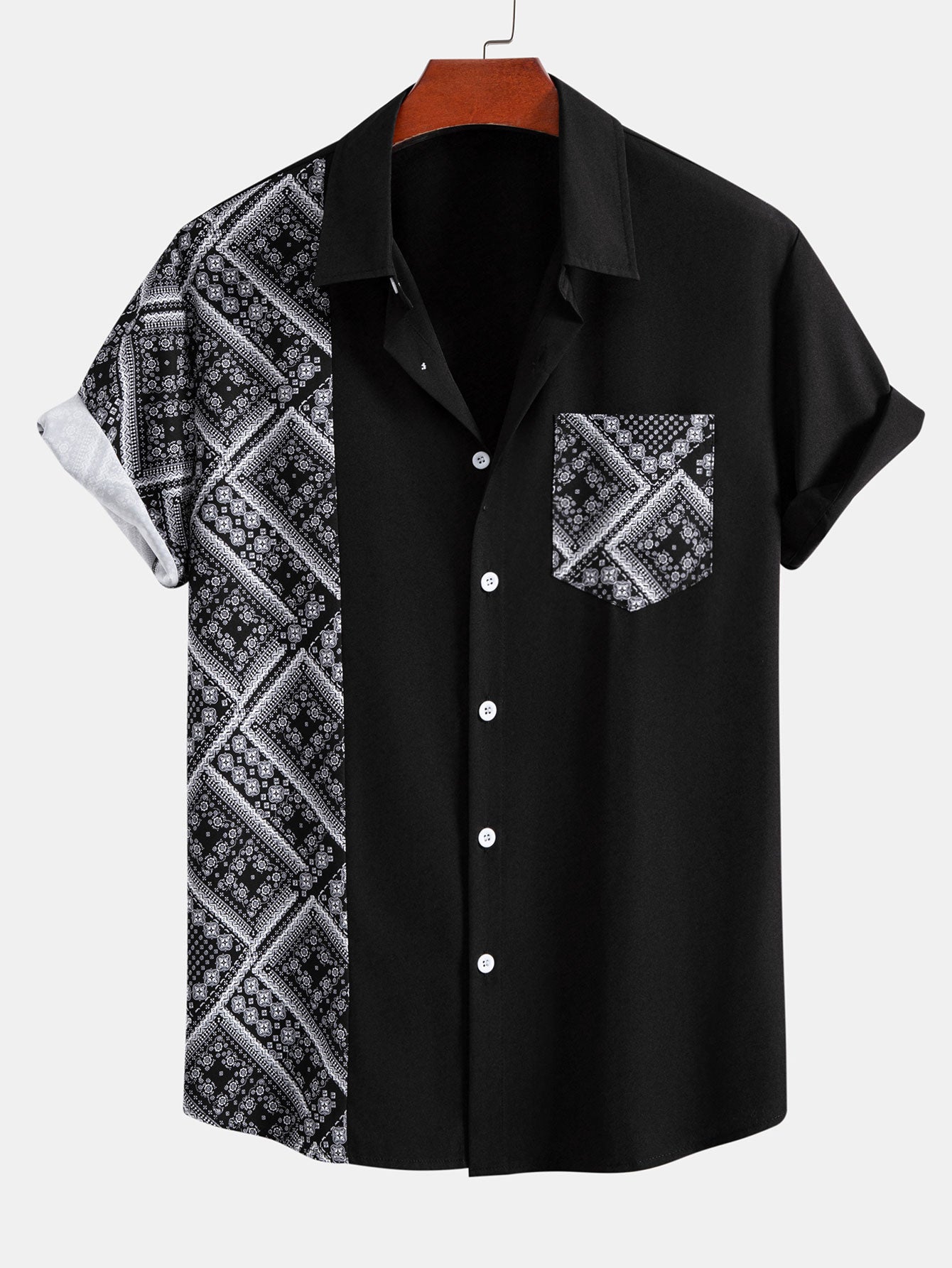 Paisley Print Patchwork Button Up Shirt