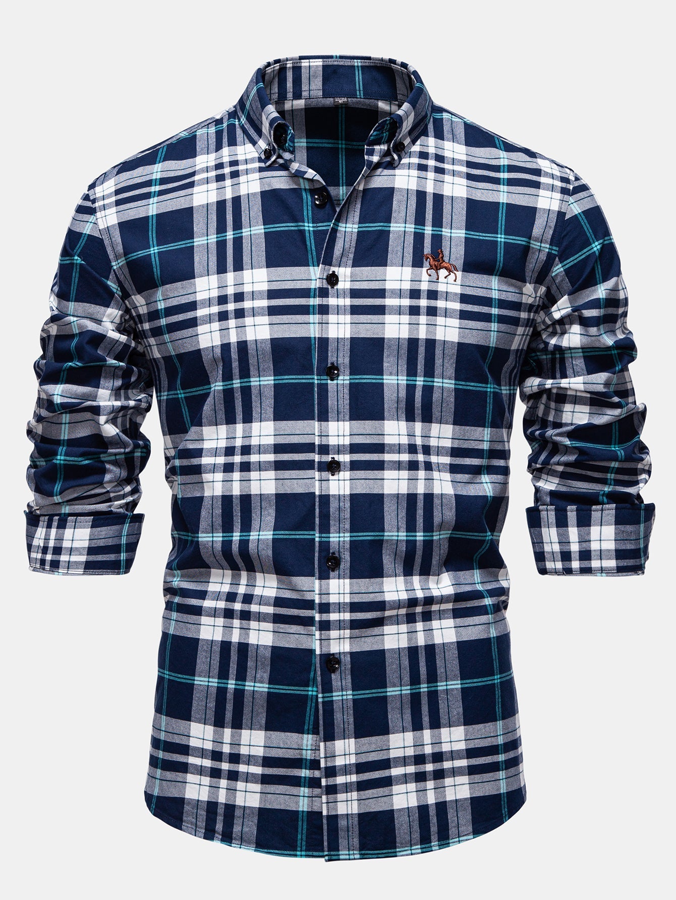 Cowboy Embroidery Cotton Plaid Button Up Shirt