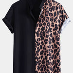 Leopard Patchwork Stand Collar Shirt