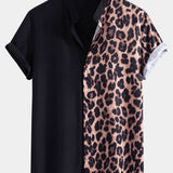 Leopard Patchwork Stand Collar Shirt