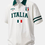 Italia Print Contrast Collar Polo Shirt & Cotton Drawstring 7" Shorts Set