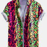 Colorful Leopard Print Shirt & Swim Shorts Set