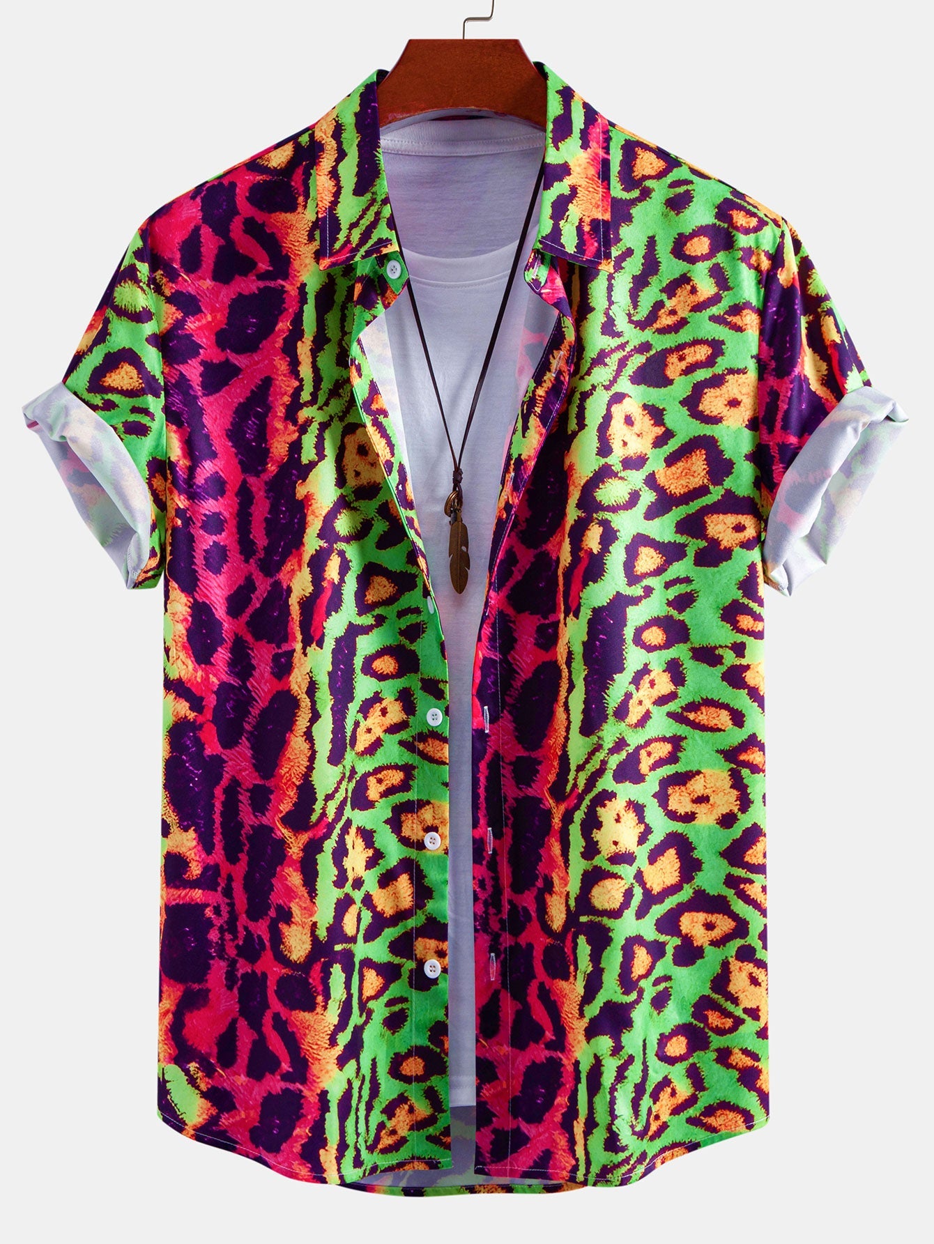 Colorful Leopard Print Shirt & Swim Shorts Set