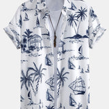 Island Sailing Print Shirt & Striped Print Swim Shorts Set