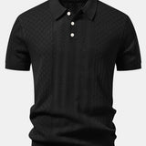 Geometric Jacquard Open Knit Polo & Straight Leg Linen Pants Set