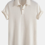 Short Sleeved Waffle Polo & Straight Leg Linen Pants Set