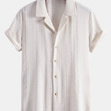 Geometric Jacquard Cuban Collar Shirt & Crinkle Textured Drawstring 5" Set