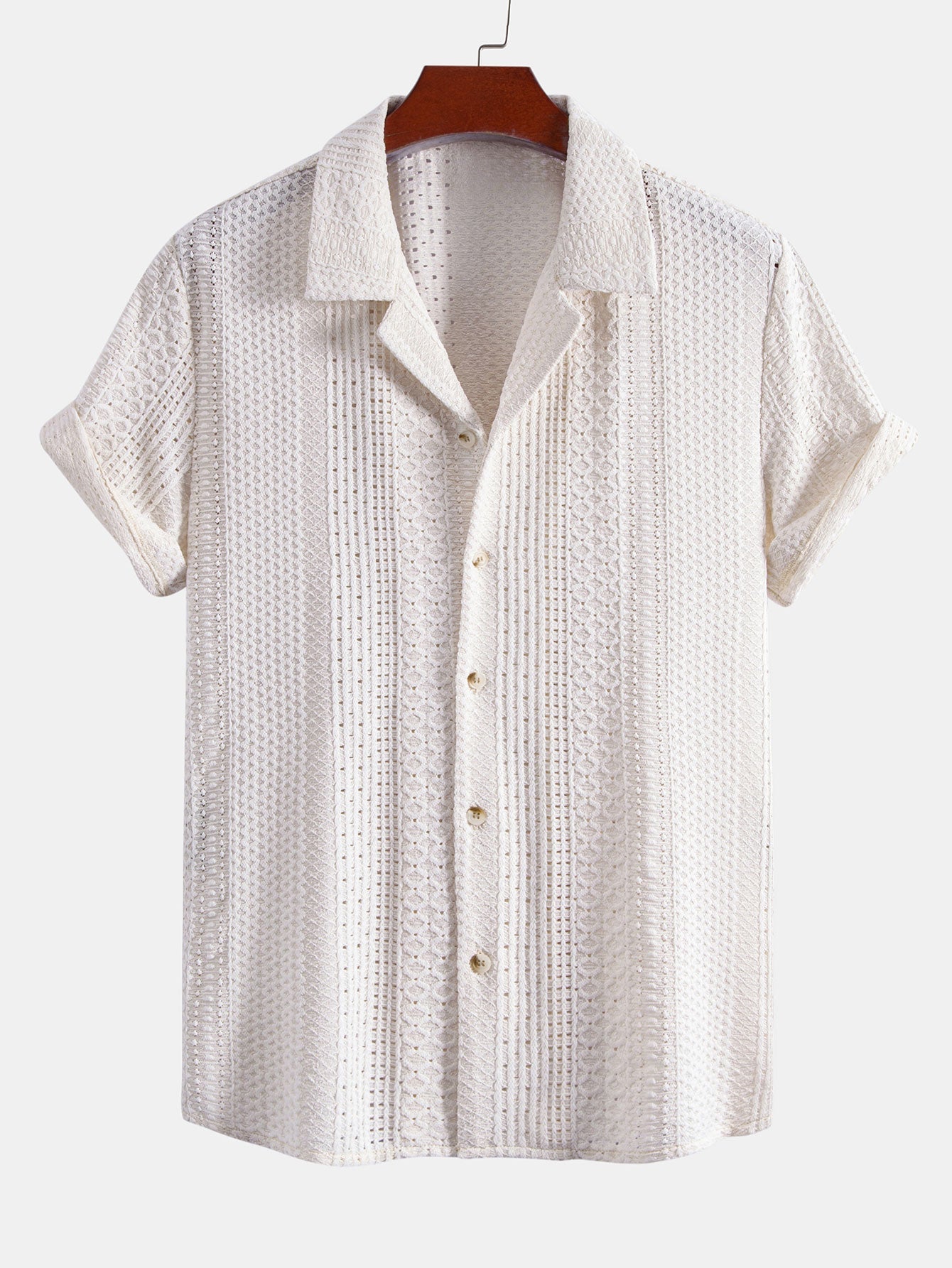 Geometric Jacquard Cuban Collar Shirt