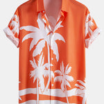 Palm Tree Print Shirt & Man Mid Length Drawstring Swim Shorts Set