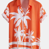 Palm Tree Print Shirt & Man Mid Length Drawstring Swim Shorts Set