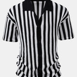 Drop Shoulder Stripe Crochet Shirt & Straight Leg Linen Pants Set