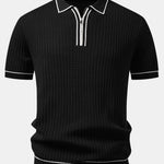 Contrast Trim Waffle Zipper Knit Polo & Slim Fit Tapered Trousers Set