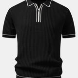 Contrast Trim Waffle Zipper Knit Polo & Slim Fit Tapered Trousers Set
