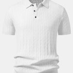 Twisted Jacquard Knit Polo & Elastic Waist Straight Leg Trousers Set