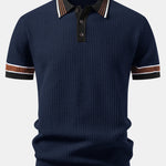 Contrast Stripe Trim Waffle Knit Polo & Slim Fit Tapered Trousers Set