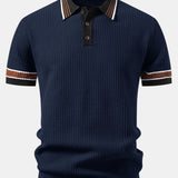 Contrast Stripe Trim Waffle Knit Polo & Slim Fit Tapered Trousers Set