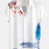 Oriental Ink Painting Button Up Shirt
